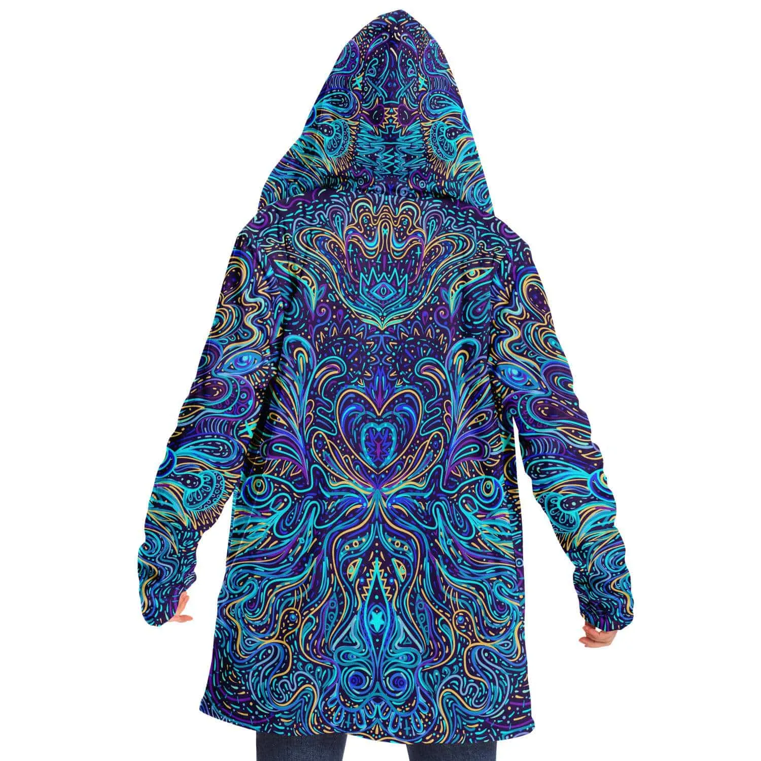 Trippy Psychedelic Blue Turquoise Hooded Cloak