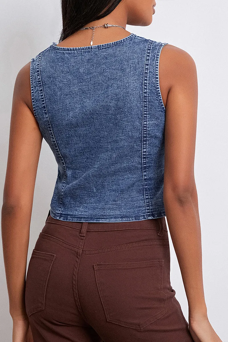 TT3176 Button-up Denim Vest Outerwear