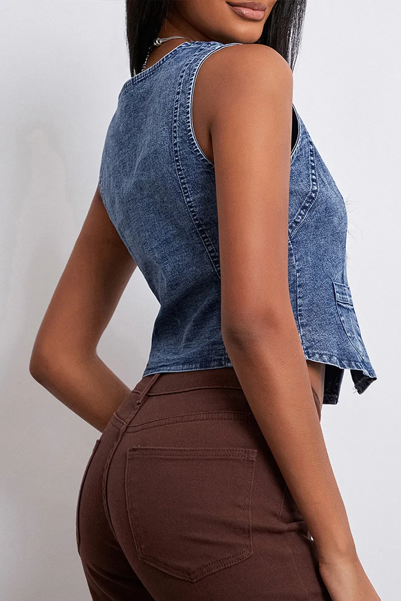 TT3176 Button-up Denim Vest Outerwear