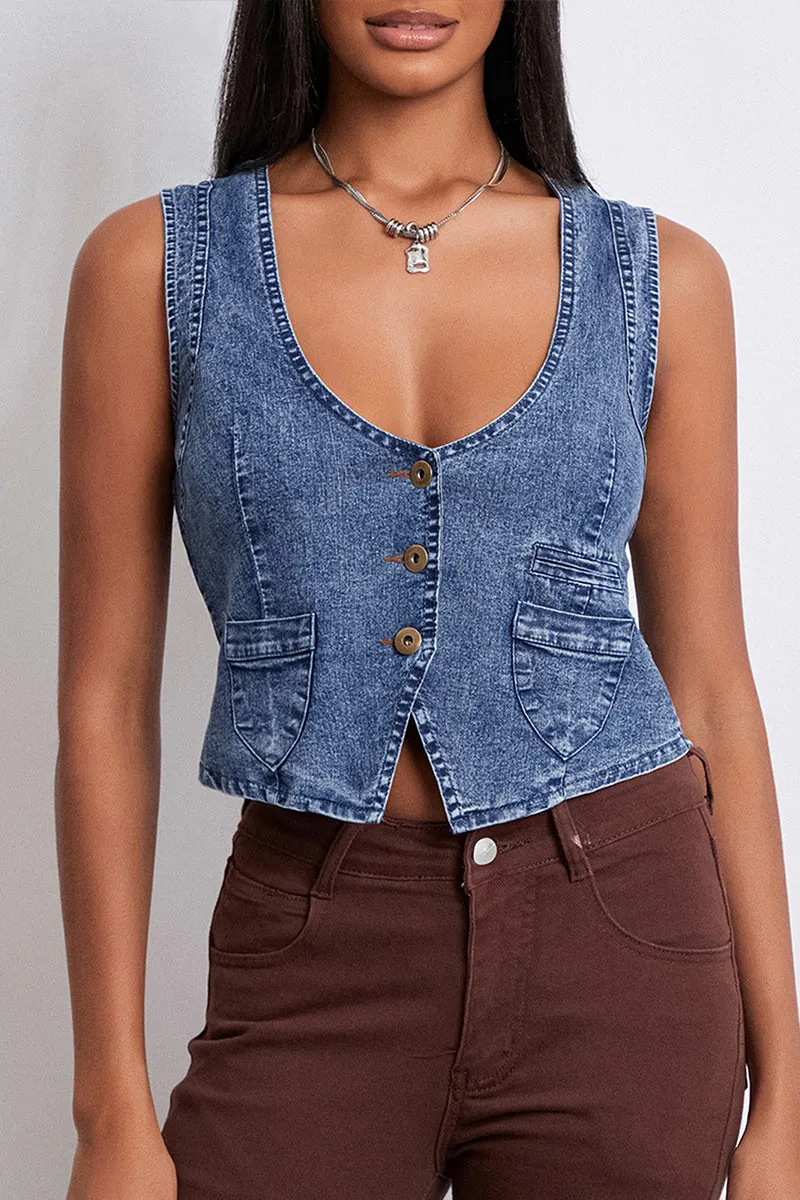 TT3176 Button-up Denim Vest Outerwear