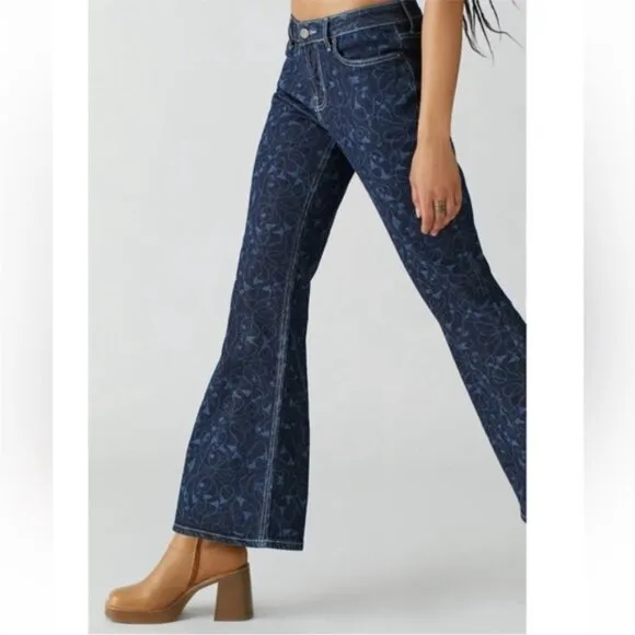 Urban Outfitters | BDG Low Rise Flare Jean New 27 Waist Floral Y2K Skater Beach