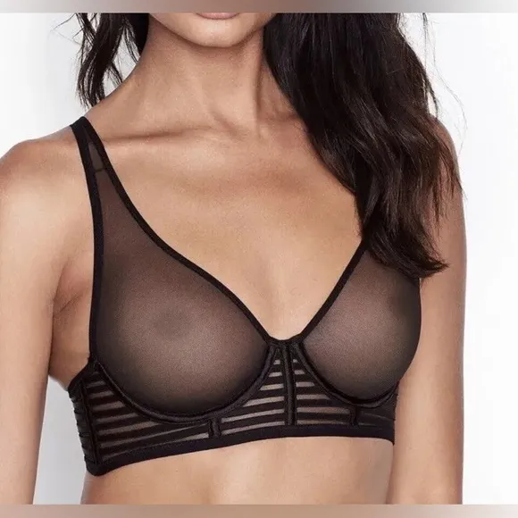 VICTORIAS SECRET LUXE LINGERIE UNLINED MESH FULL COVERAGE PLUNGE BRA