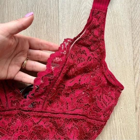 Victoria‘s Secret Red Lace Sheer Bodysuit V-Neck Lingerie