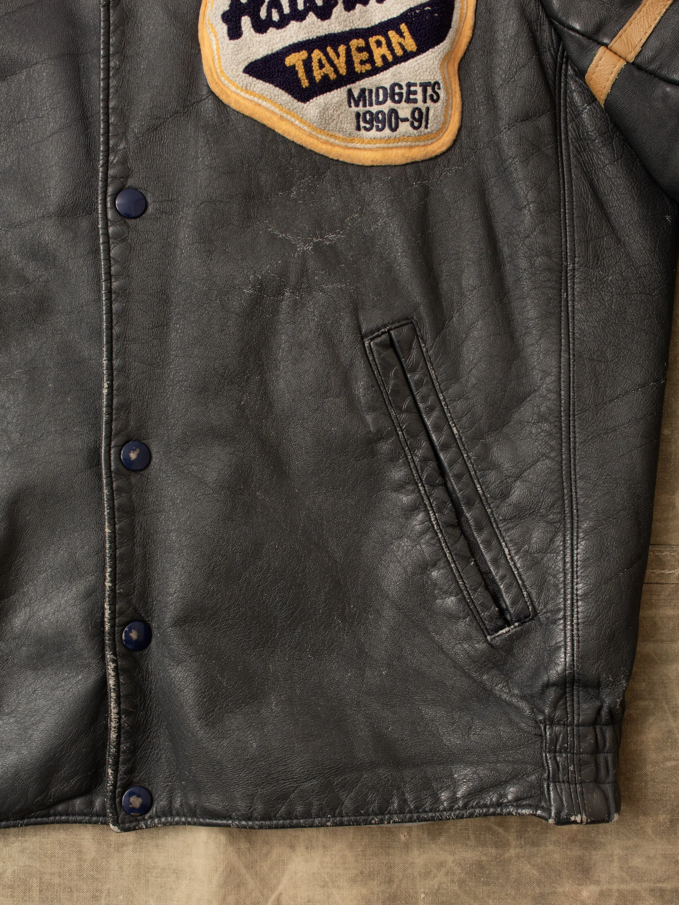 Vintage 1990-91 Astonville Tavern Leather Varsity Jacket Size 40