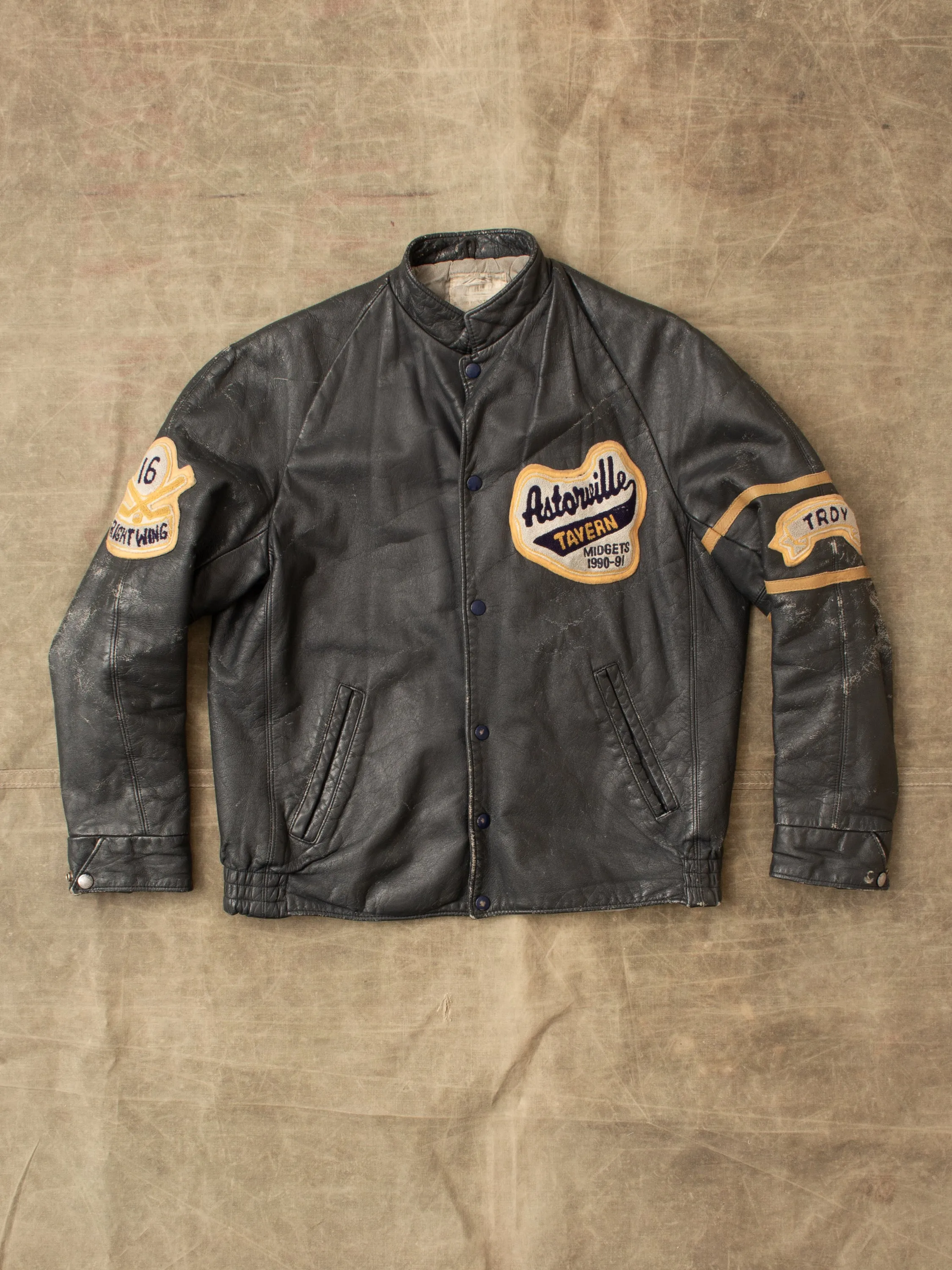 Vintage 1990-91 Astonville Tavern Leather Varsity Jacket Size 40