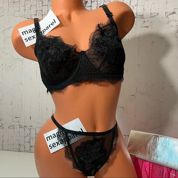 VS LUXE 32 34 36 BEADED EMBELLISHED BRA PANTY SET