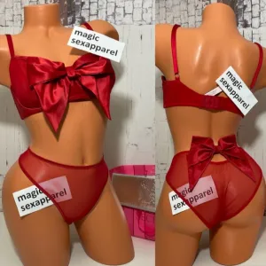 VS LUXE 34 36 BRA XL PANTY SET SATIN BOW CAGED MESH PUSH-UP WITHOUT PADDING