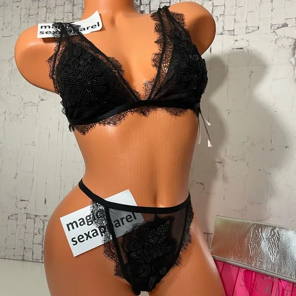 VS LUXE XS M L XL BEADED EMBELLISHED BRA PANTY SET