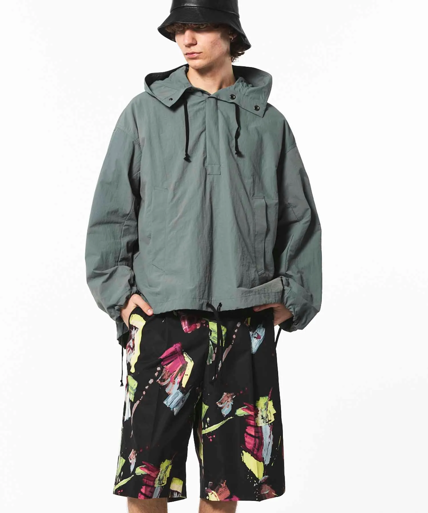 Washed Nylon Prime-Over Anorak Hoodie