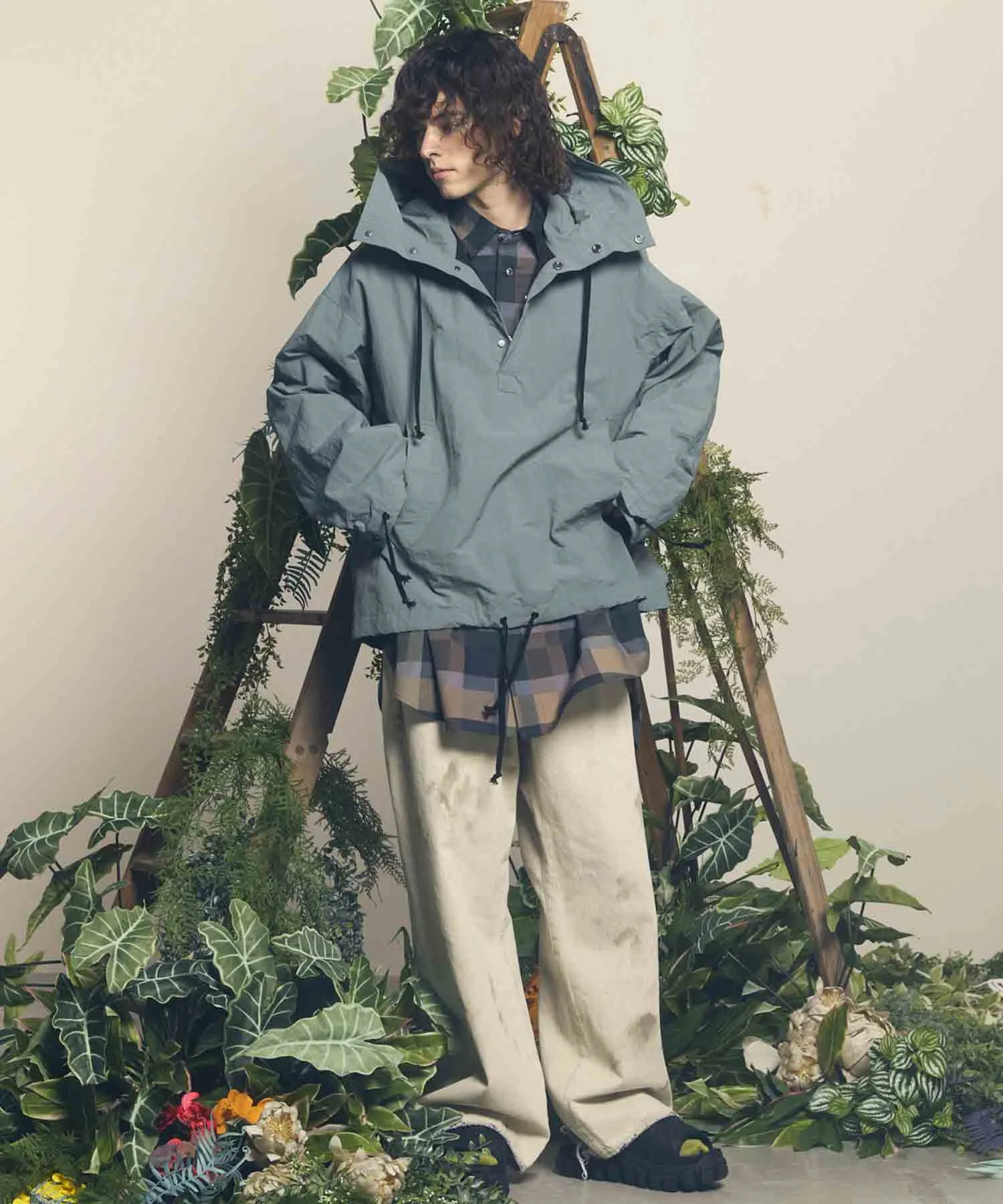 Washed Nylon Prime-Over Anorak Hoodie