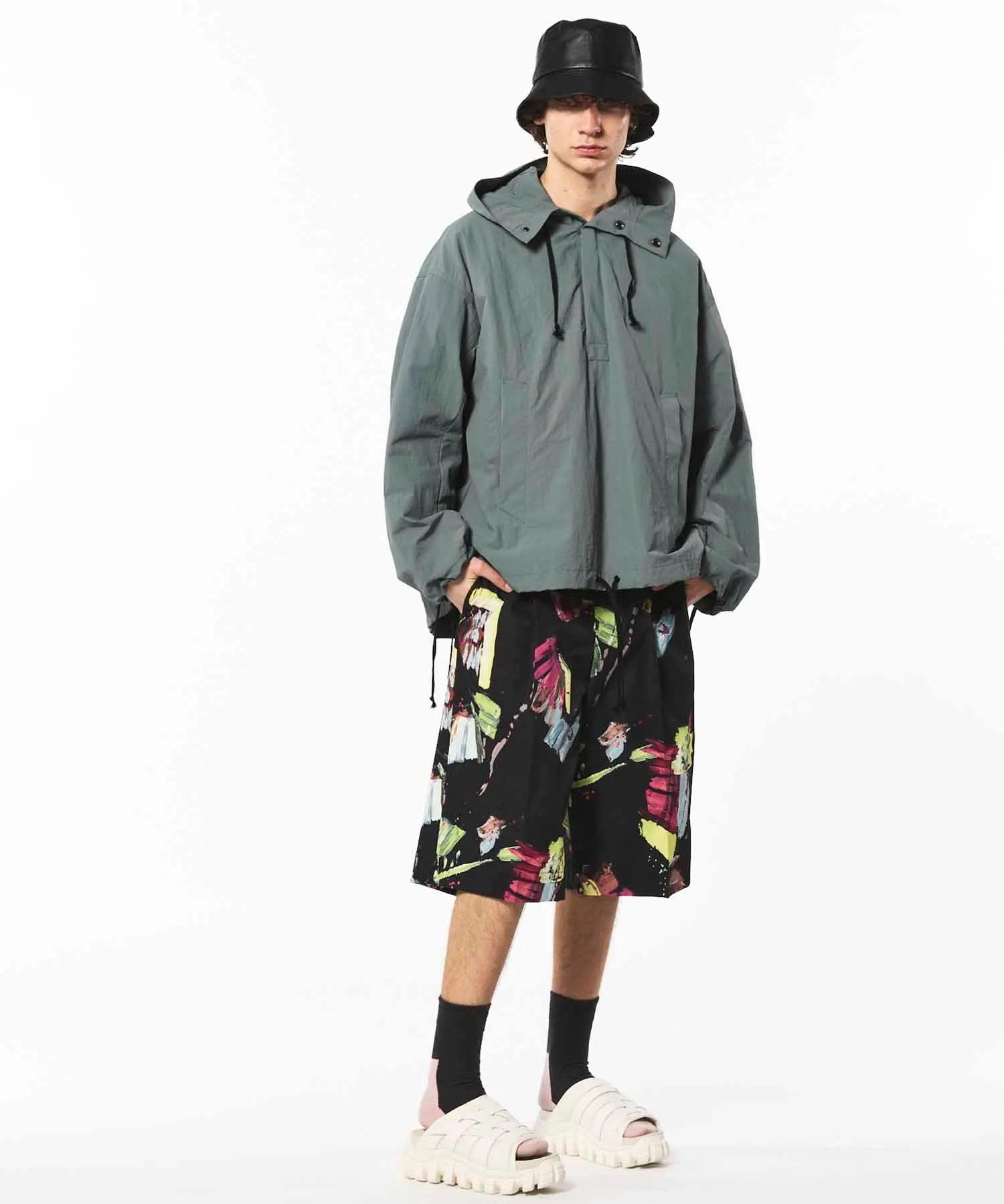 Washed Nylon Prime-Over Anorak Hoodie