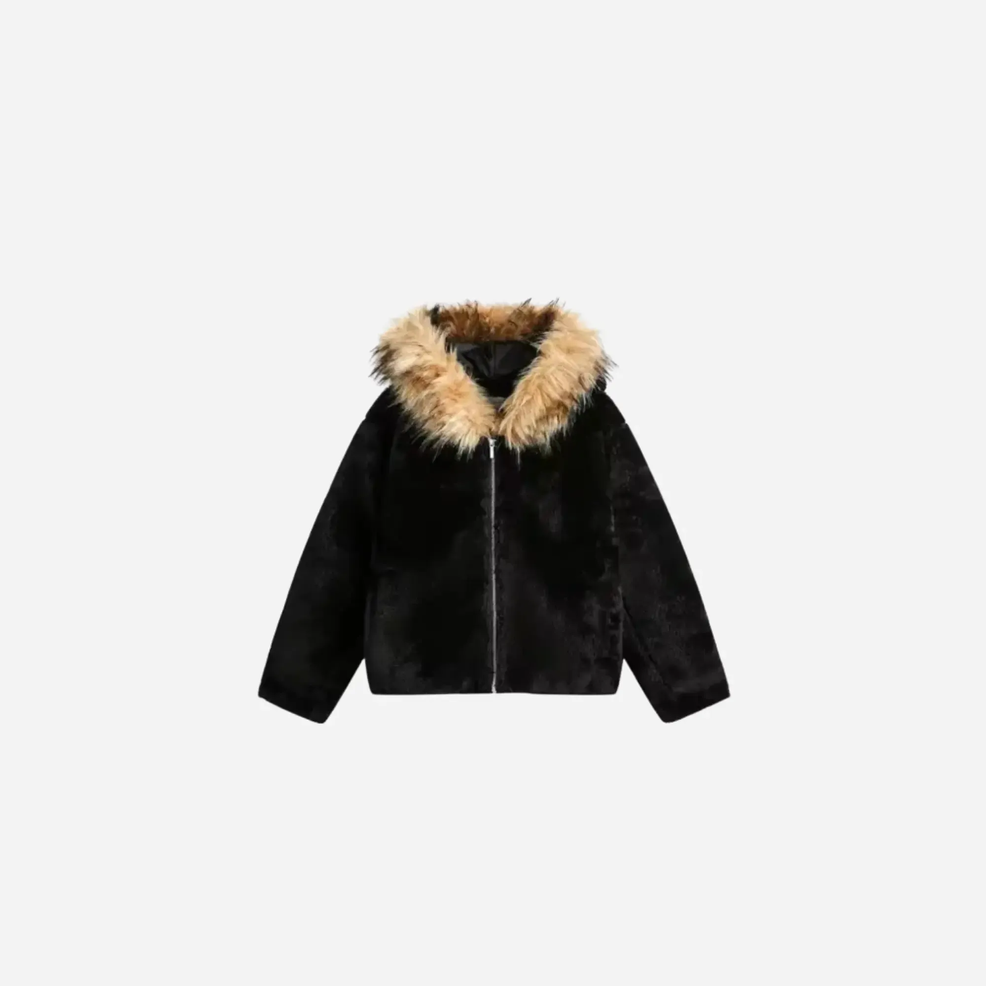 Washed Polar Hooded Fur Jacket