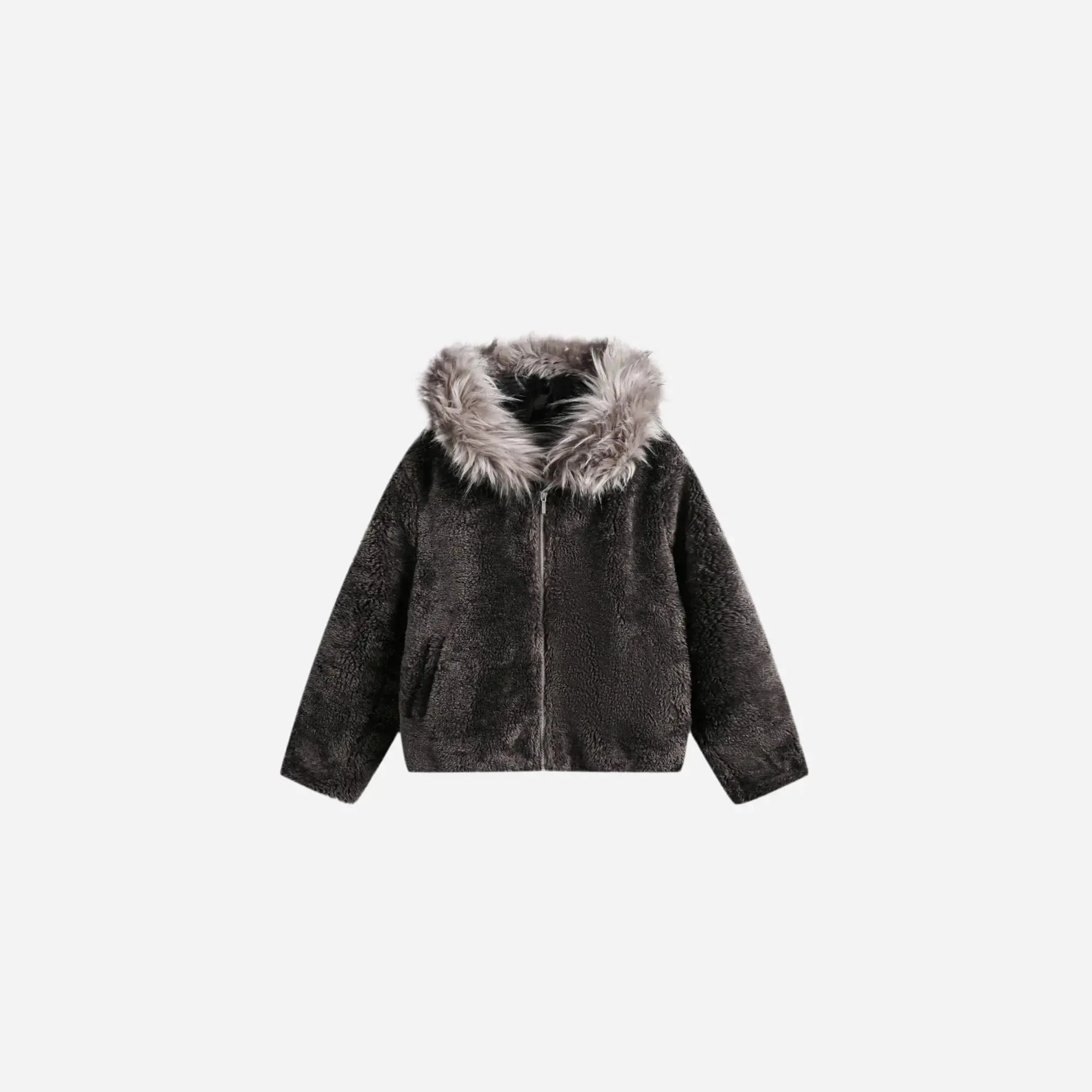 Washed Polar Hooded Fur Jacket