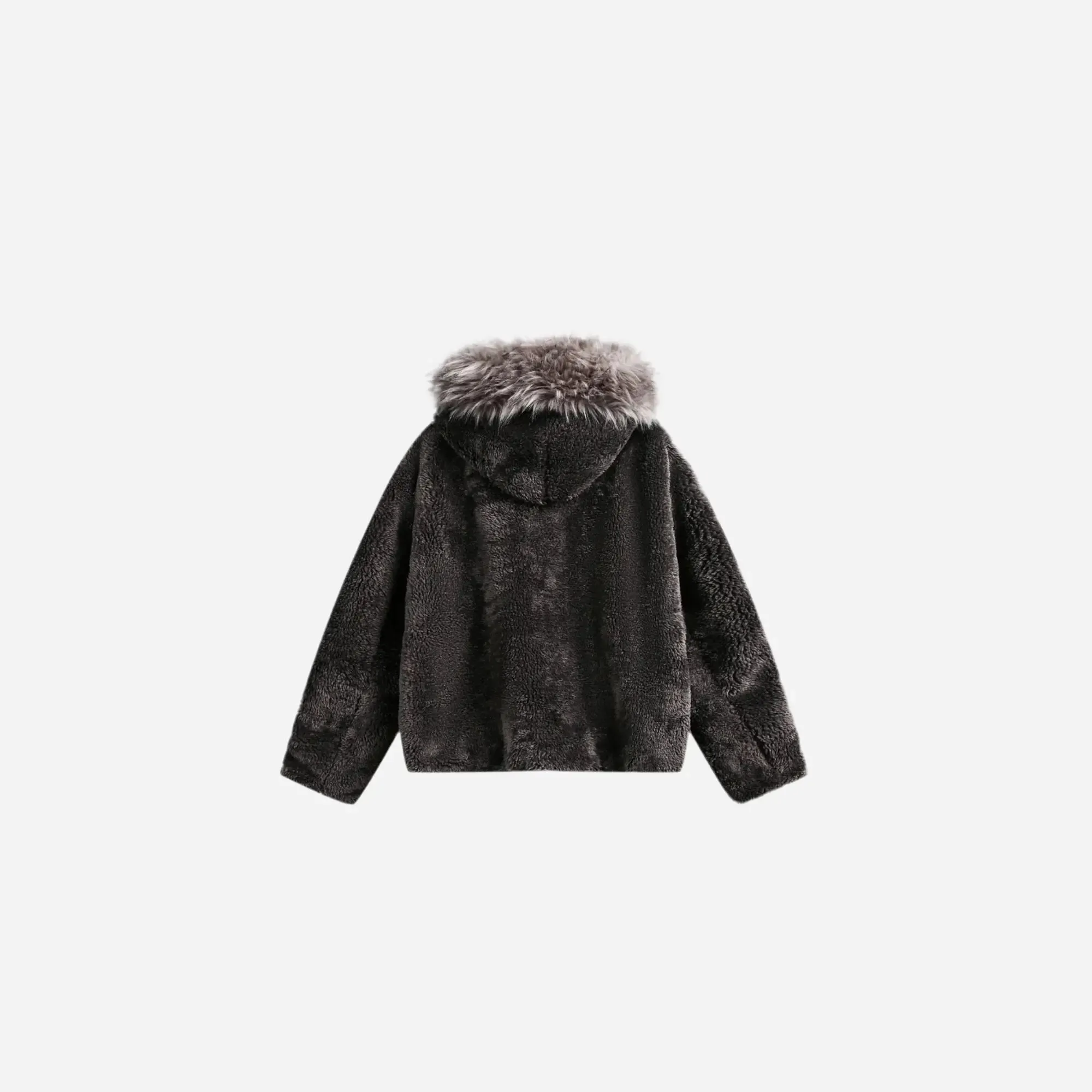 Washed Polar Hooded Fur Jacket