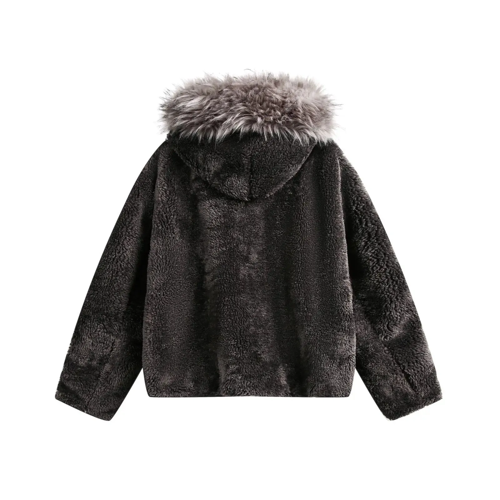 Washed Polar Hooded Fur Jacket