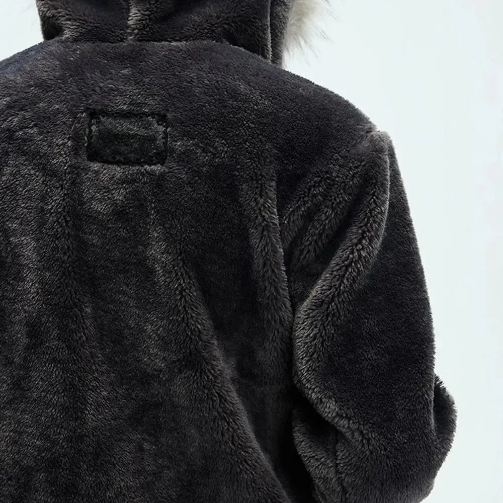 Washed Polar Hooded Fur Jacket