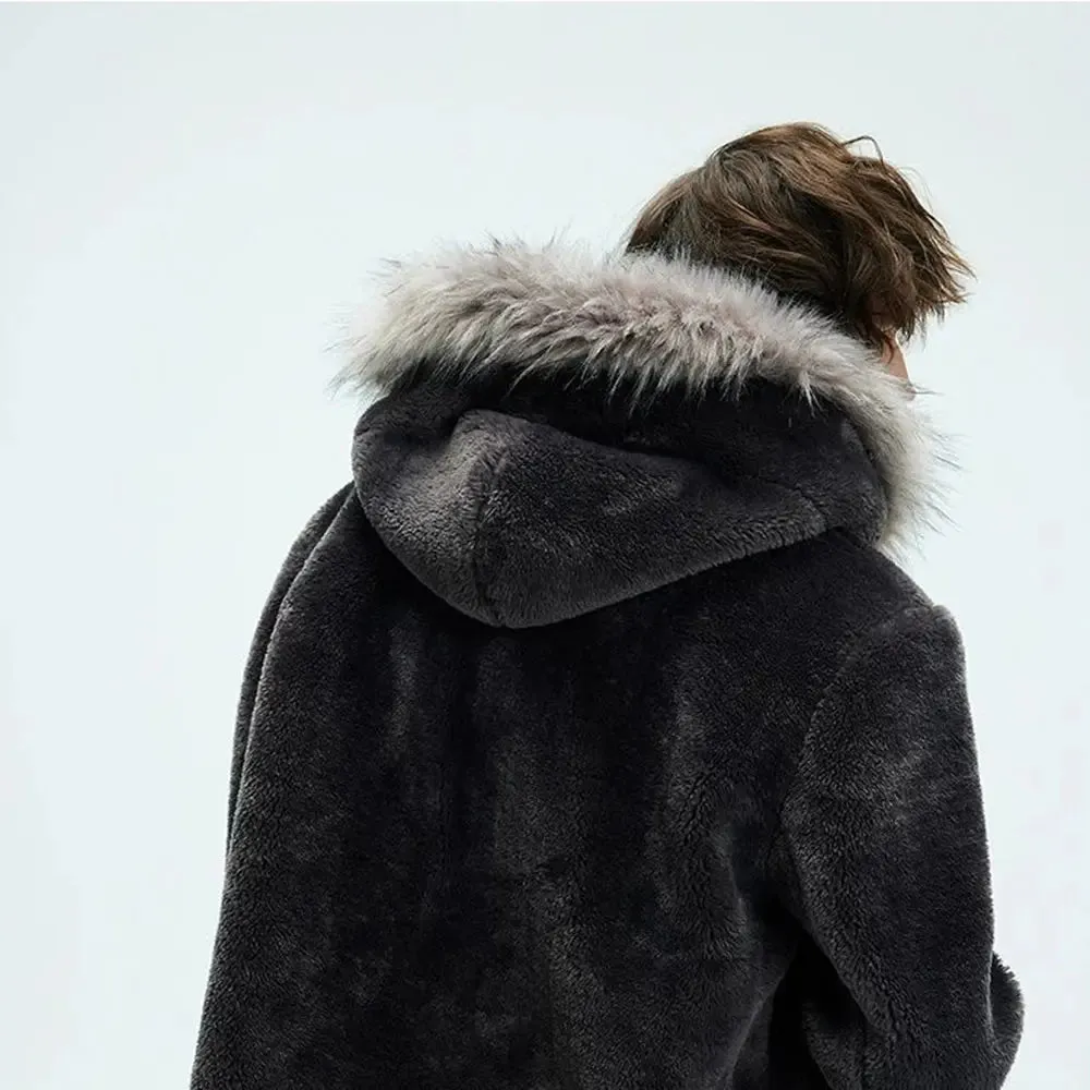 Washed Polar Hooded Fur Jacket