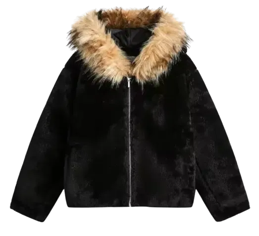 Washed Polar Hooded Fur Jacket