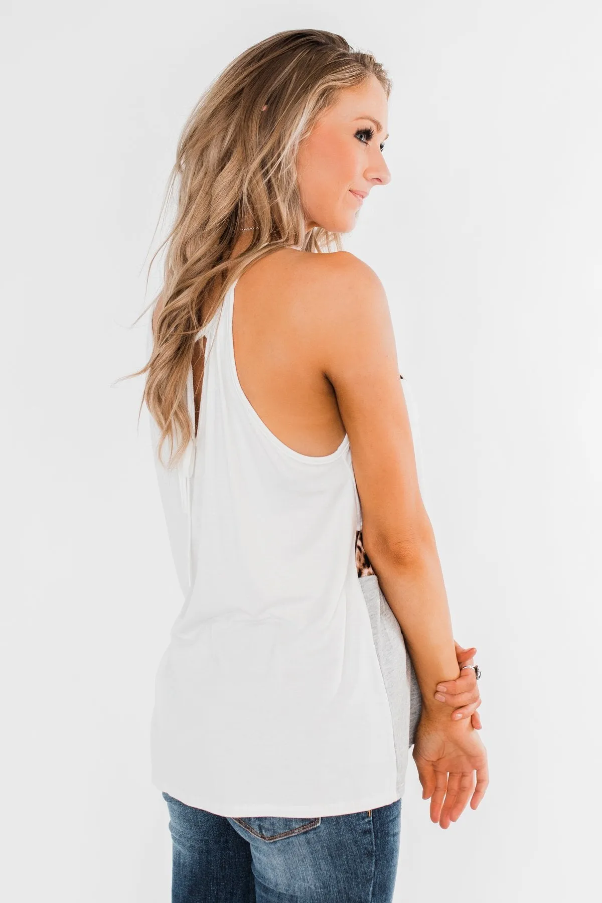 Whispers Of Love Chevron Color Block Top- Ivory & Leopard