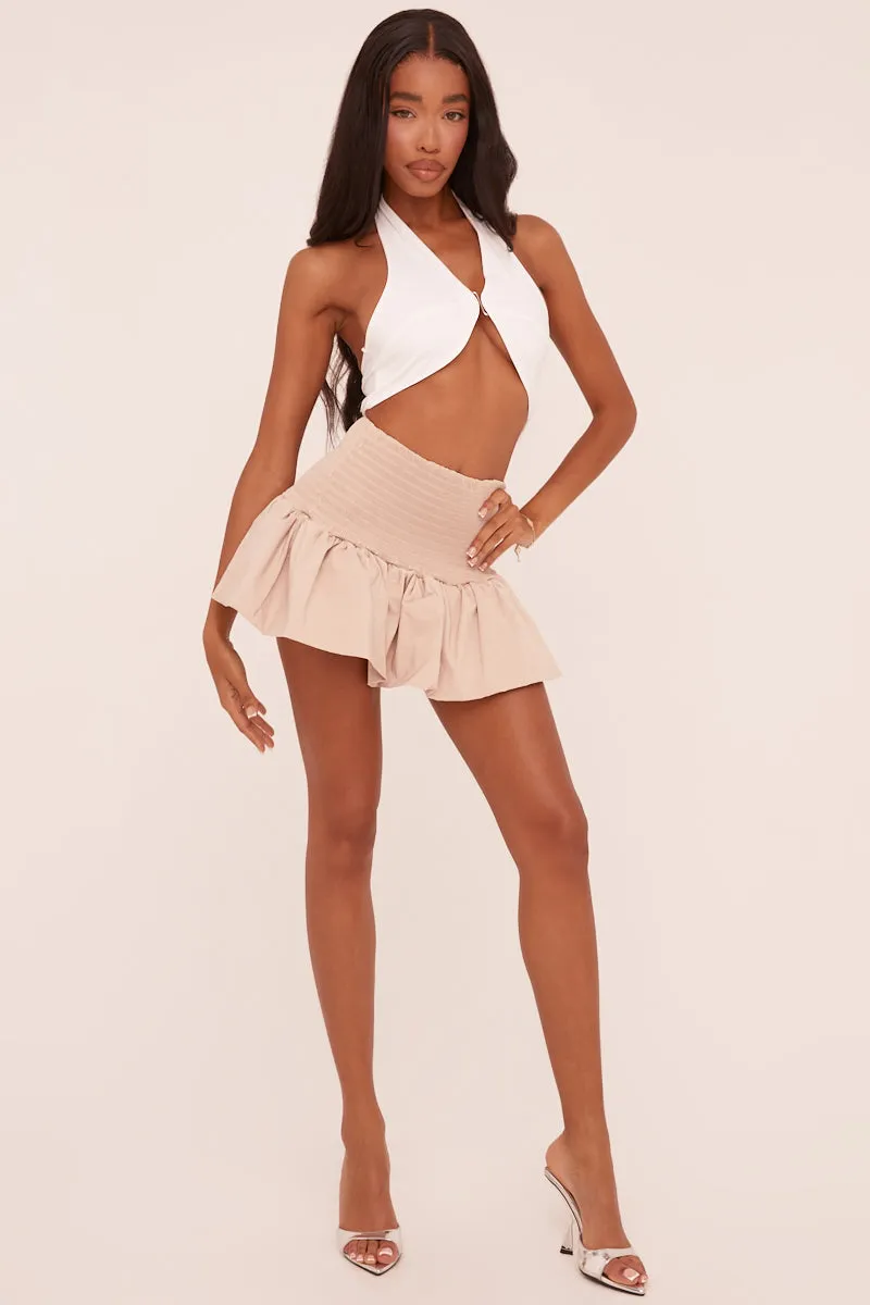 White Halter Neck Metal Detail Cropped Top - Laveeza