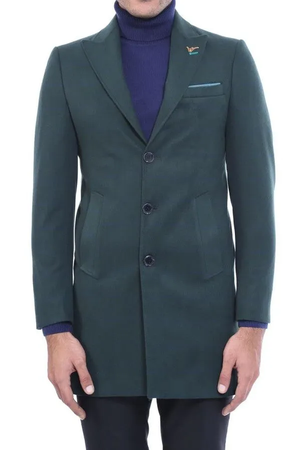 Wide Pointed Collar Green Men Coat - Wessi