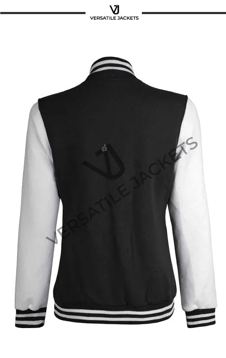Women Black & White Varsity Jacket | Baseball Style Outerwear