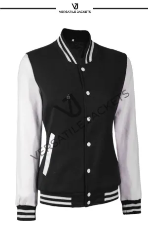 Women Black & White Varsity Jacket | Baseball Style Outerwear