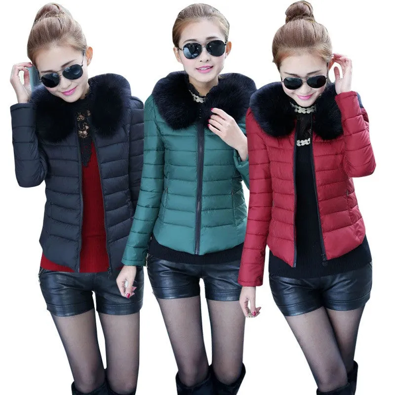 Women Coat Short Thick Jacket Slim Hood Down Parkas Black Plus Size NW