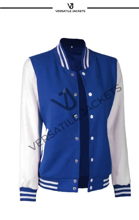 Women Royal Blue and White Varsity Jacket - Letterman Style