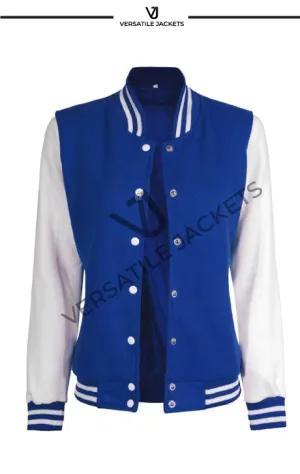 Women Royal Blue and White Varsity Jacket - Letterman Style