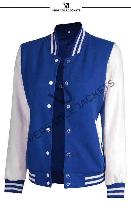 Women Royal Blue and White Varsity Jacket - Letterman Style