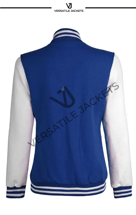 Women Royal Blue and White Varsity Jacket - Letterman Style