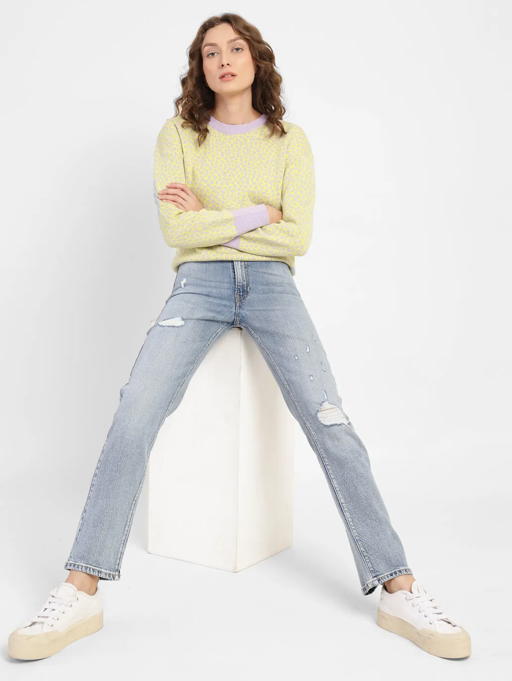 Women's 70s Blue Wideleg Fit High Rise Jeans