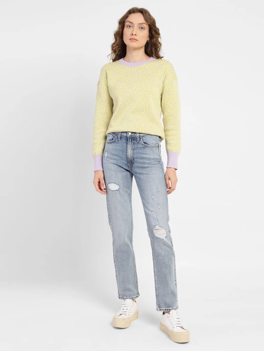 Women's 70s Blue Wideleg Fit High Rise Jeans