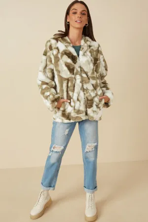 Womens Camo Print Plush Hooded Jacket