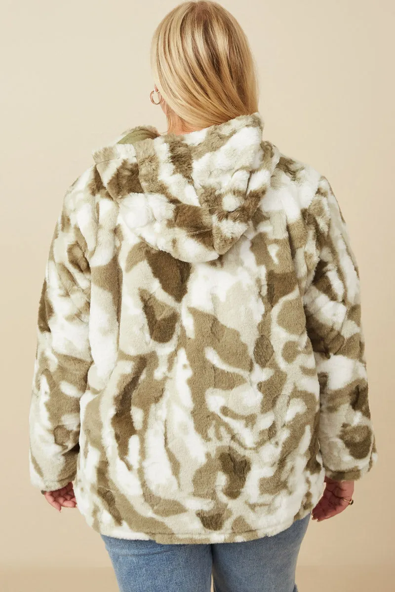 Womens Camo Print Plush Hooded Jacket