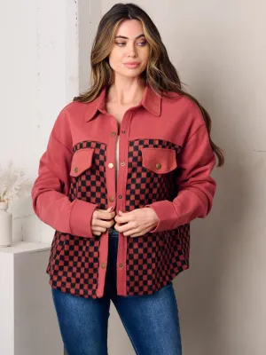 WOMEN'S LONG SLEEVE BUTTON UP CHECKERS JACKET