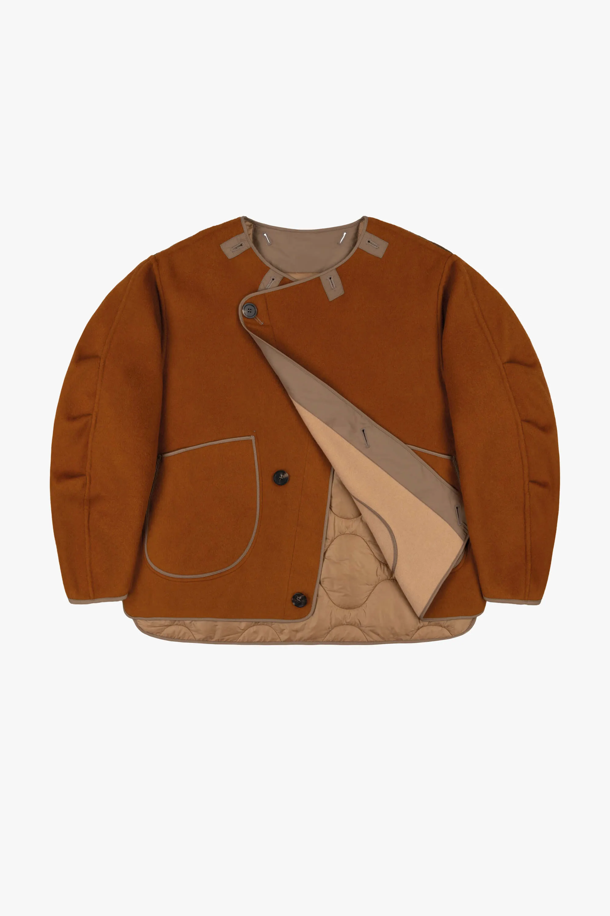 Wool Cropped Peacoat - Camel / Sienna