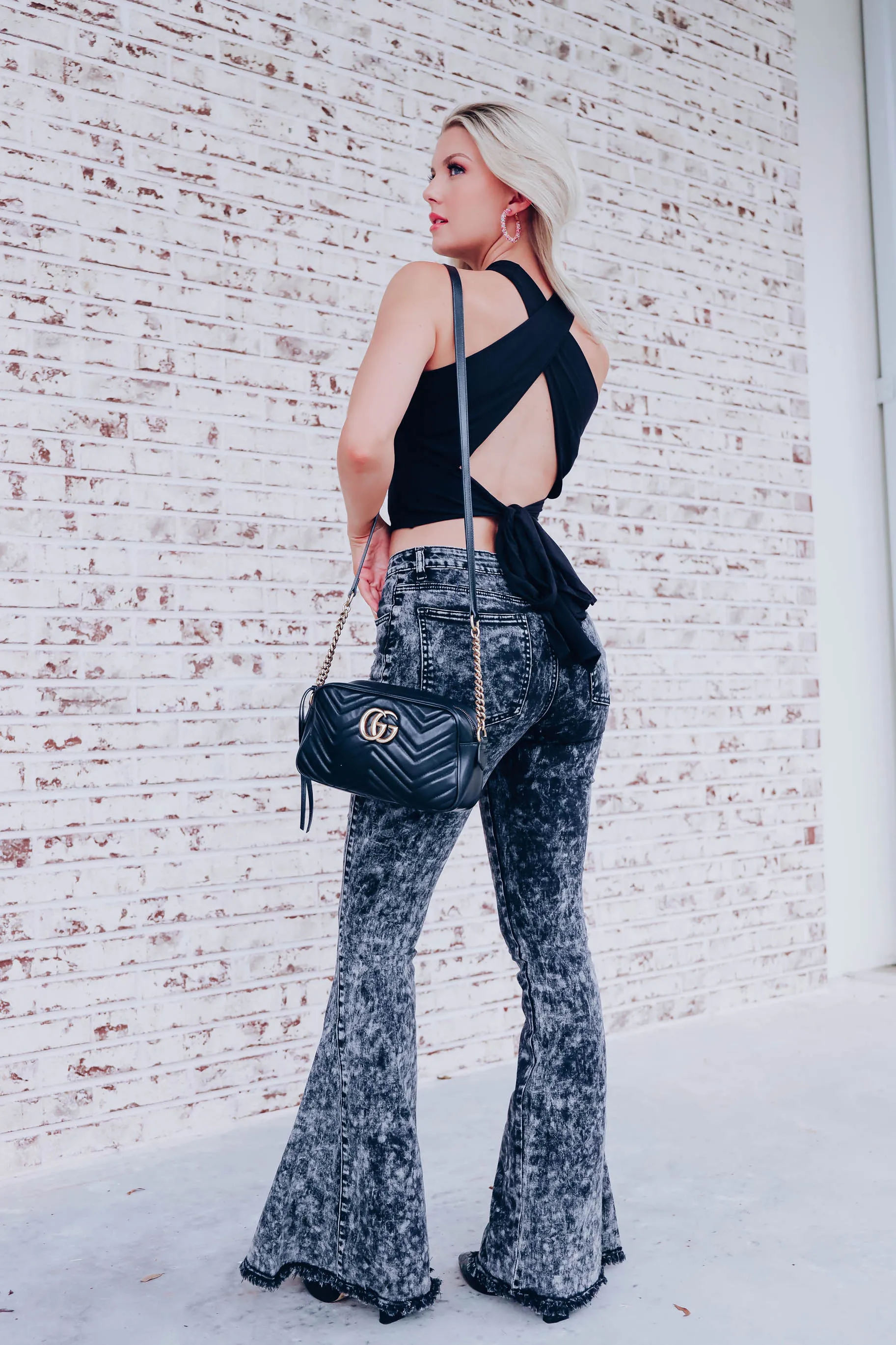 Yours Truly Tie Back Top - Black