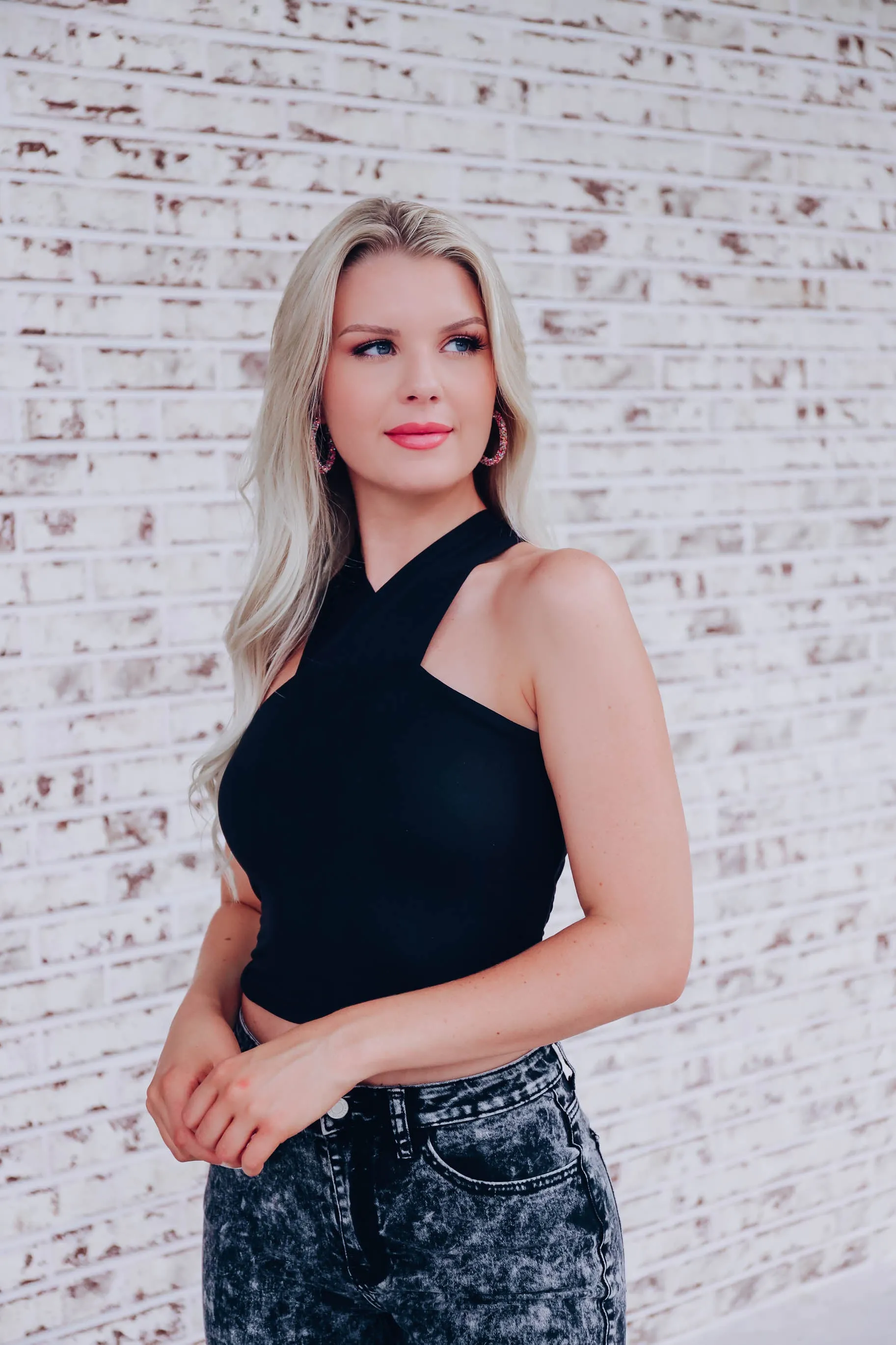 Yours Truly Tie Back Top - Black