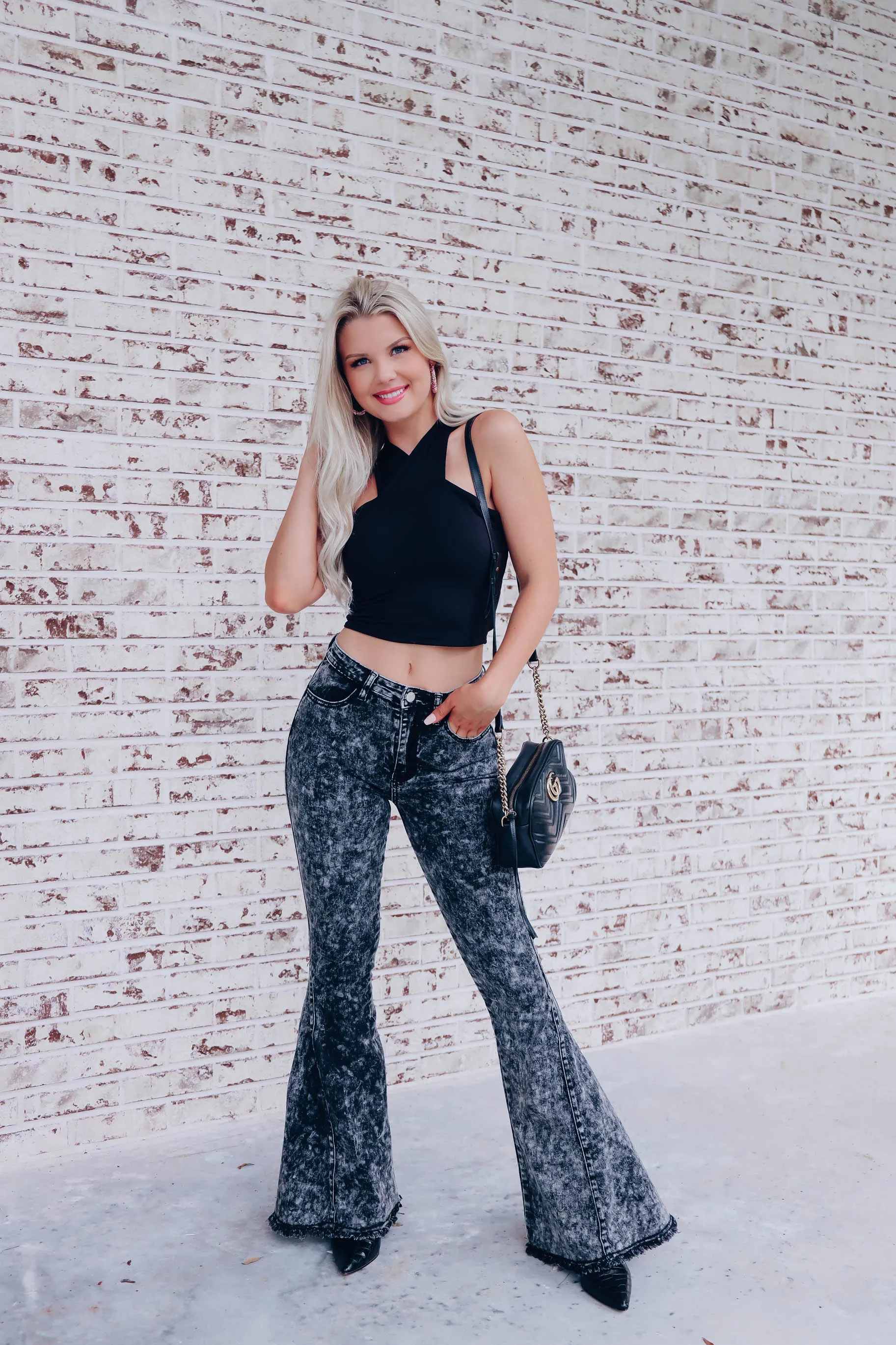 Yours Truly Tie Back Top - Black