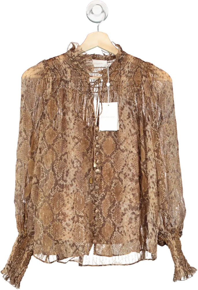 Zimmermann Gold Python Botanica Python Swing Blouse UK 6