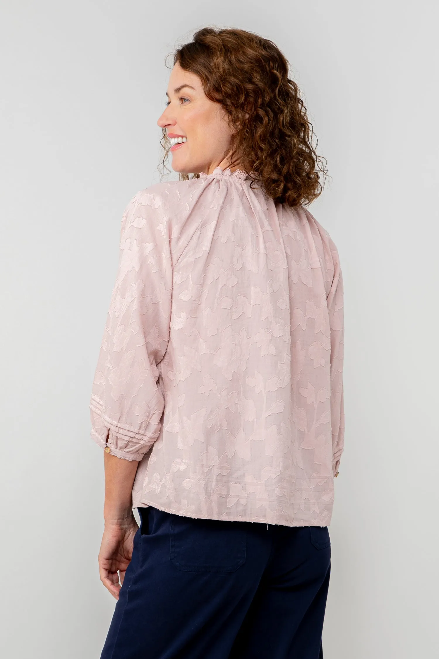 Zoe Cotton Jacquard Keyhole Neck Blouse