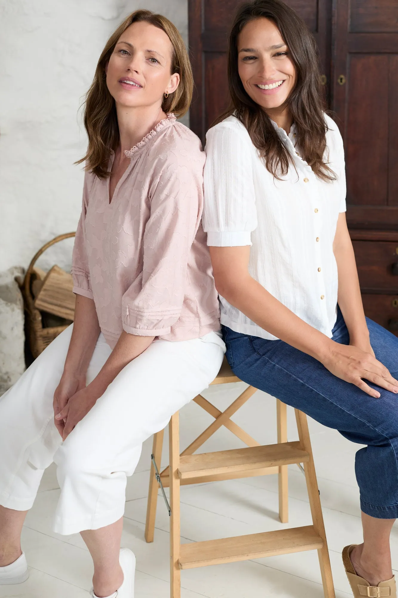 Zoe Cotton Jacquard Keyhole Neck Blouse
