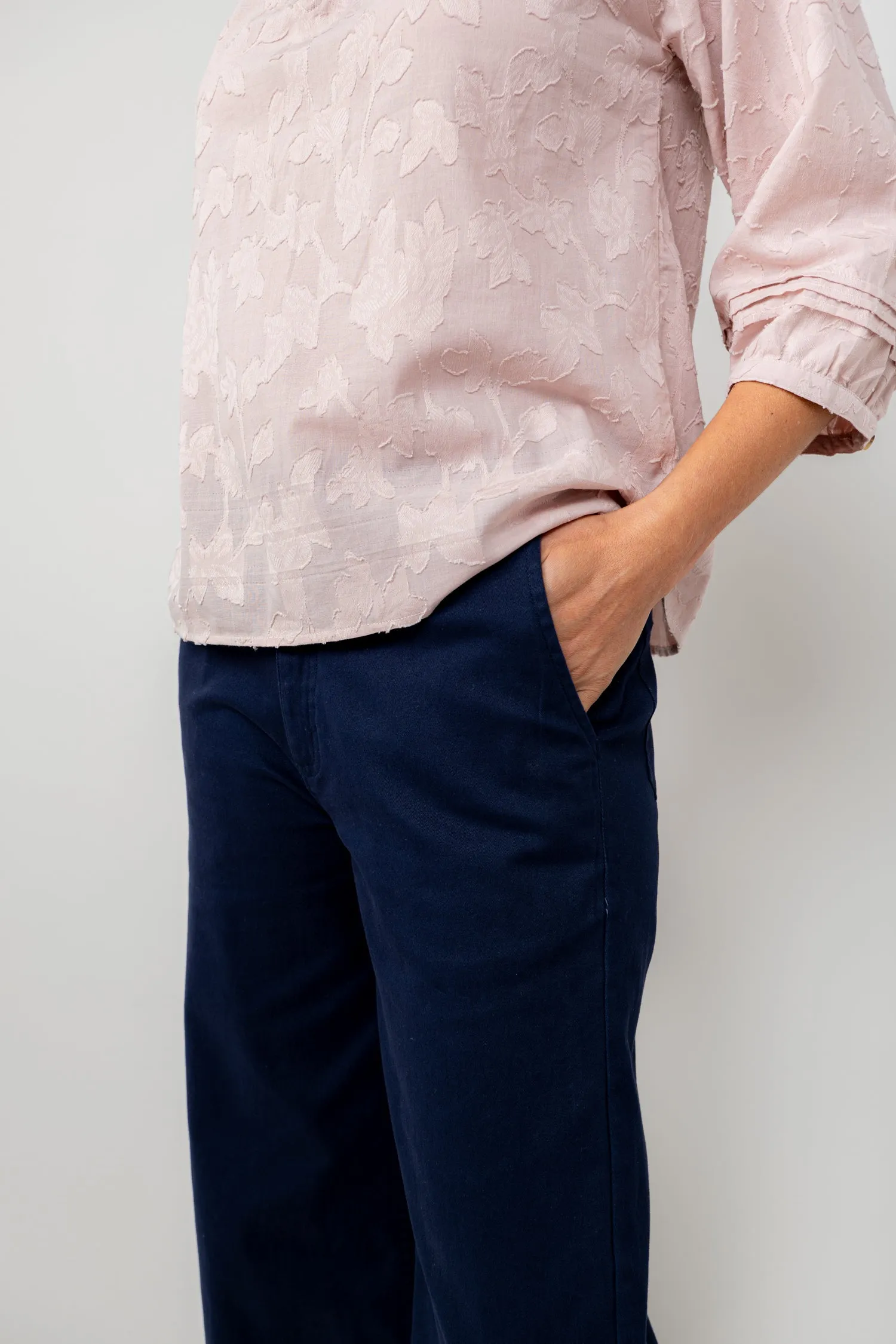 Zoe Cotton Jacquard Keyhole Neck Blouse