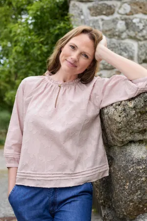 Zoe Cotton Jacquard Keyhole Neck Blouse